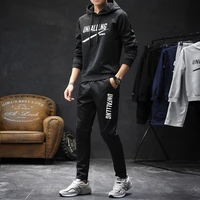 2021 mens printed solid color one set of student clothes jacket simple sweater casual two piece suit men