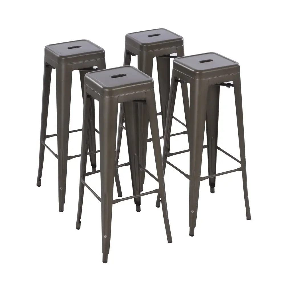 

30inch Stackable Metal Stool, Set of 4, Include 4 Stools Gunmetal Color, Backless Style