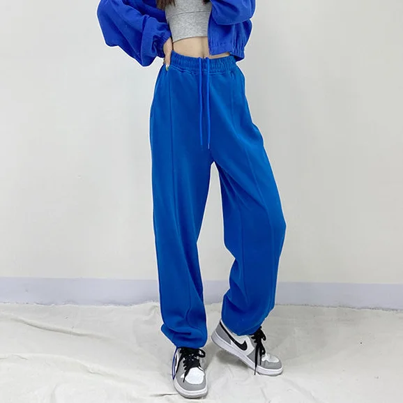

Vintage Joggers Women Spring Fashion Solid Color Sweatpants High Waist Streetwear Casual All-match Black Pants MINGLIUSILI