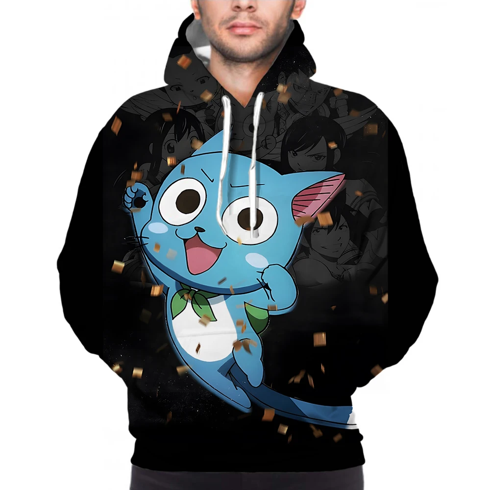 

3D Print Fairy Tail Feari Teiru Happy Aesthetic Hoodie Men Jumping Japanese Anime Funko Pop Pullovers Prevalent Sense of Design