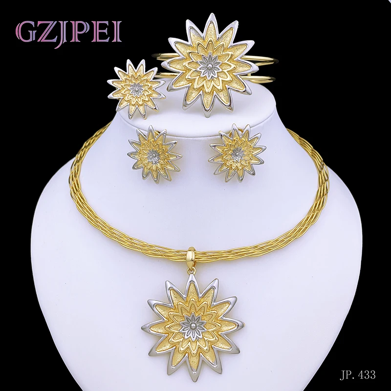 

Jewelry Sets For Women Gold Silver Two Colors Necklace Set Flower shape Pendant Wedding Party Gift