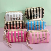 waterproof pu striped cosmetic bag women neceser make up bag pouch wash toiletry bag travel organizer case storage bag mujer