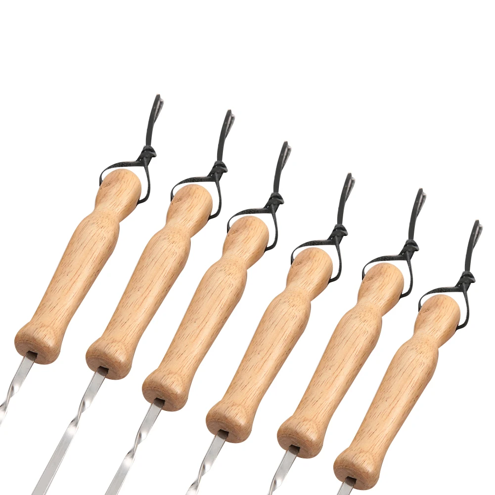 6ШТ 40 см Гриль для барбекю из нержавеющей стали с деревянной ручкой набор