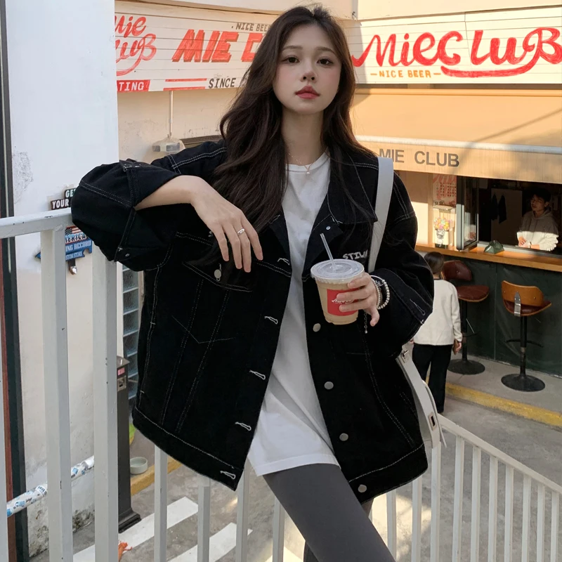 

Женская джинсовая куртка в стиле ретро, универсальное Свободное пальто с вышивкой, карманами и длинным рукавом, с лацканами, весна 2023