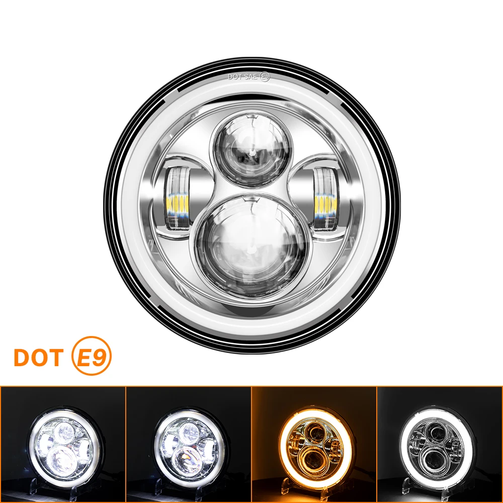 

Универсальная 7-дюймовая Круглая Светодиодная Фара Для Мотоцикла H4 С Ближним/дальним Светом И Указателем Поворота Для Cafe R...