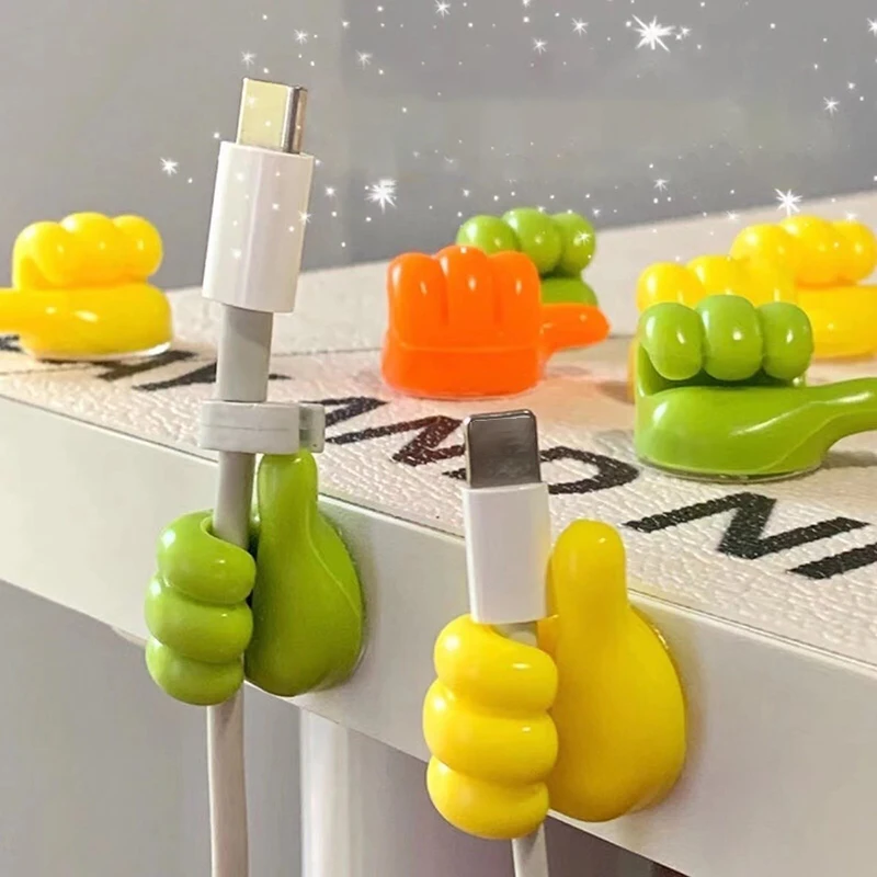 

10pcs Cute Thumb Cable Holder Self Adhesive Earphone Cable Clips Desk Set Wall Hanger Hook Data Cable Organizer Office Supplies
