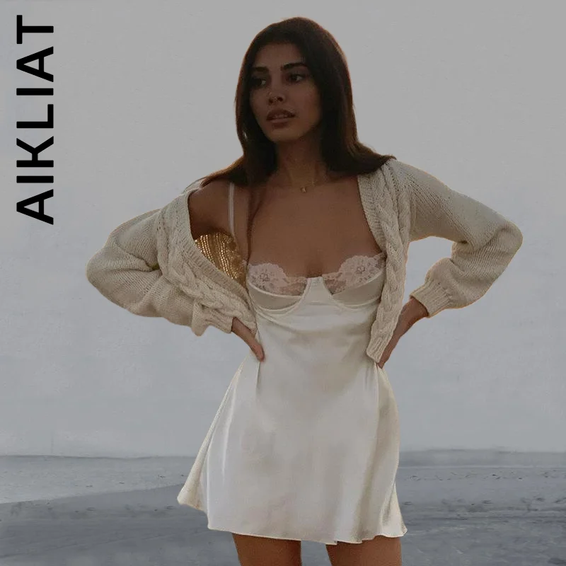 

Aikliat Sexy Mini Dress Fashion Sleeveless Women Low Cut A Line Dresses Elastic Soft Robe Popular Lazy Vestidos Female Clothing