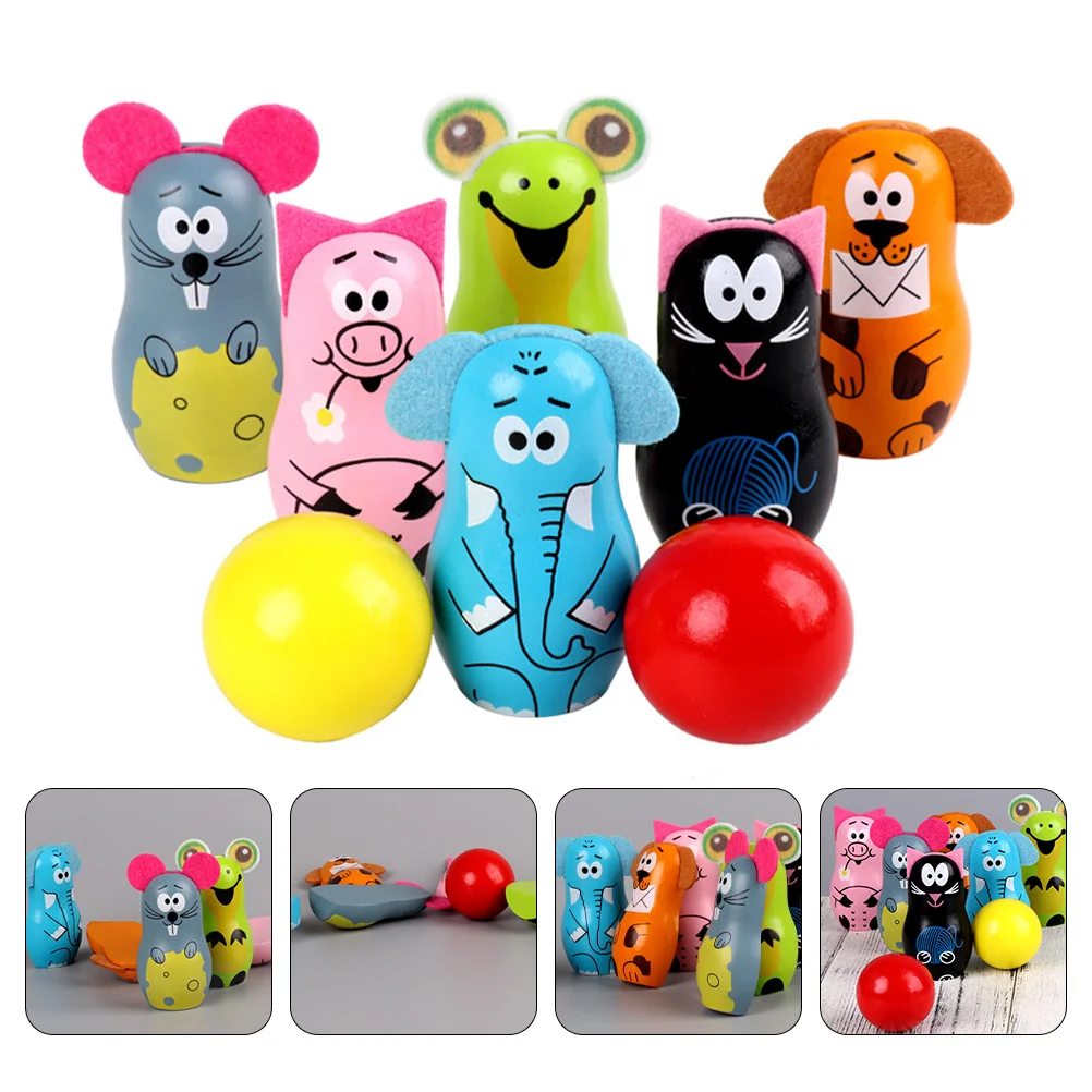 

1 Набор забавных креативных деревянных детских шариков для боулинга в форме животного, набор мультяшных шариков для боулинга для детей, под...