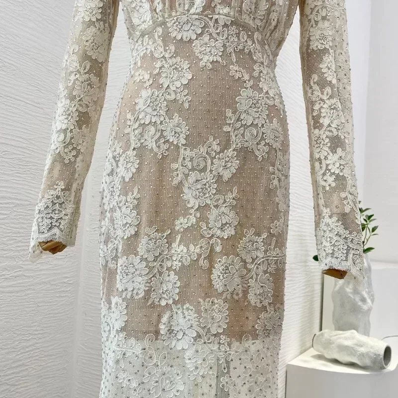 Новинка 2024 высококачественное белое кружевное лоскутное Прозрачное Платье
