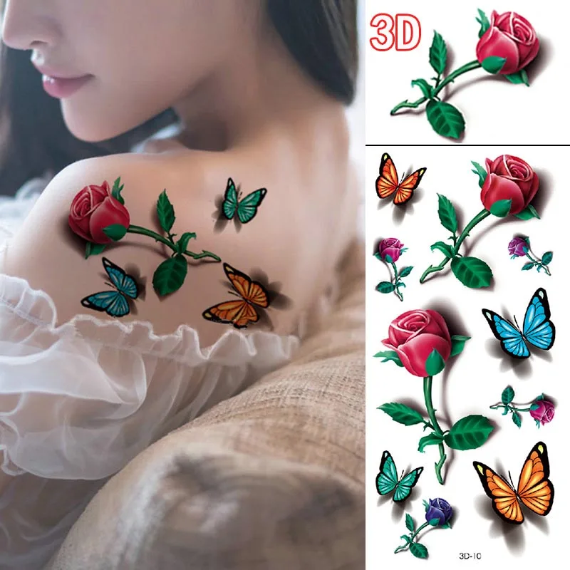 

Sdotter Temporary Tattoos Butterfly Rose Flower For Women Adult Kids Girl Feather Snake Scorpion Fake Tattoo Neck Arm Hands Smal