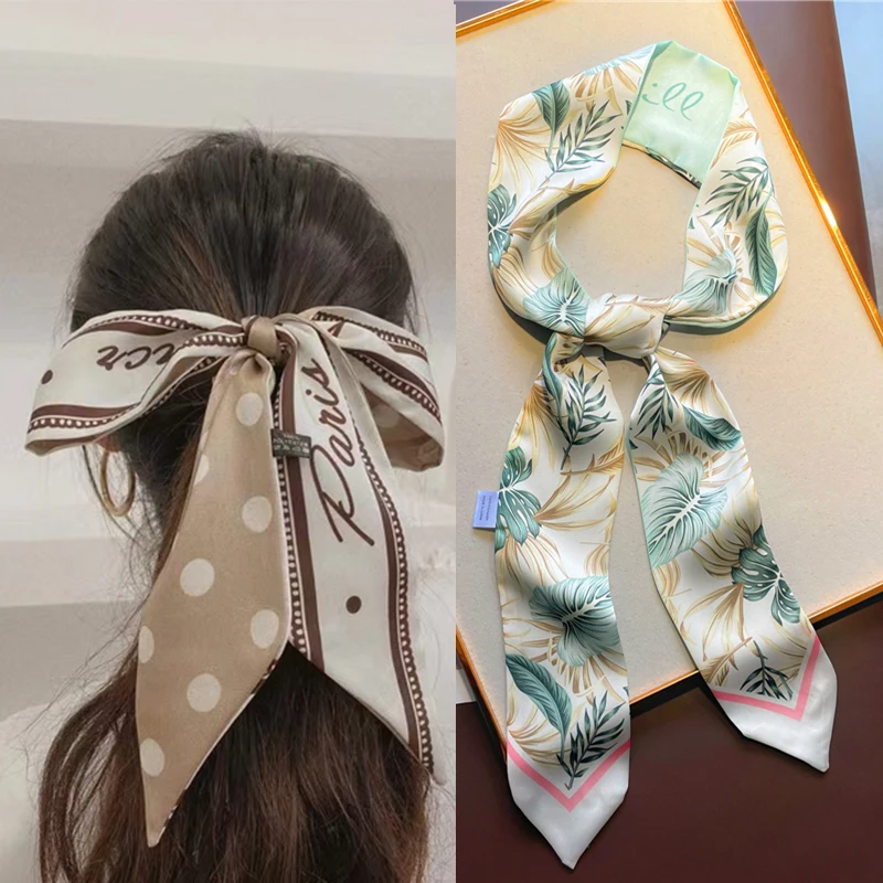 

Headband Scarf Women Luxury Silk Satin Ribbon Neckerchief Female Skinny Hair Band Bag Foulard Wirst Bandana Echarpe Spring 2022