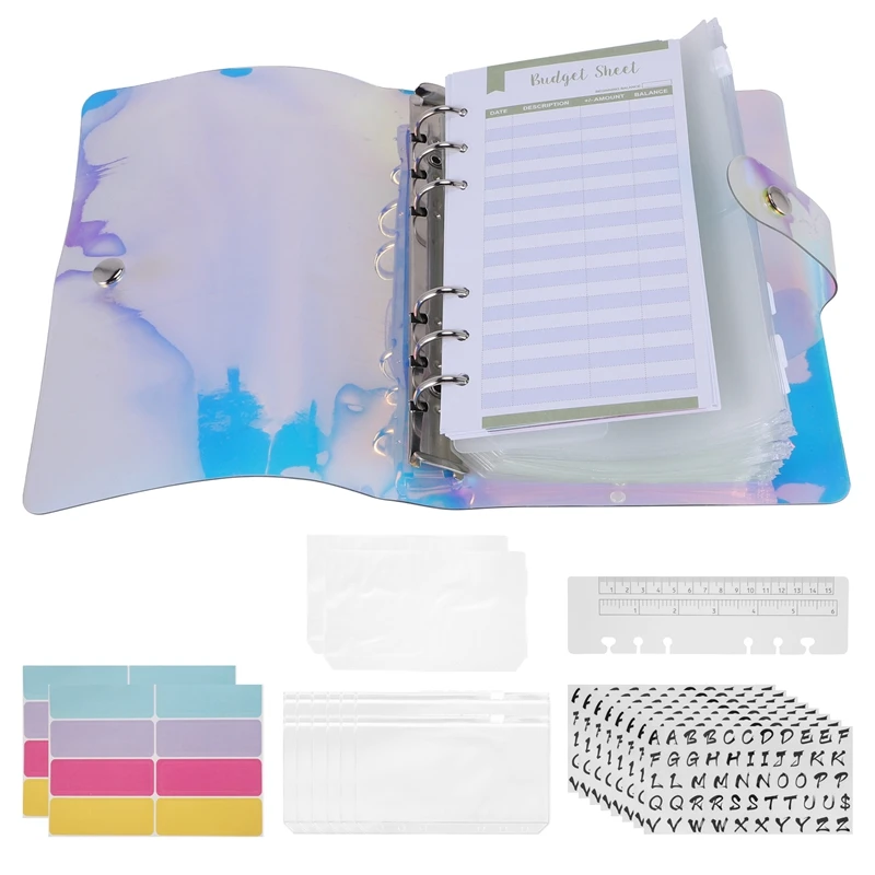 

38 Pcs Budget Organizer Binder Cash Envelope System, Stickers, Budget Sheets,PVC Bags, For Money Planner