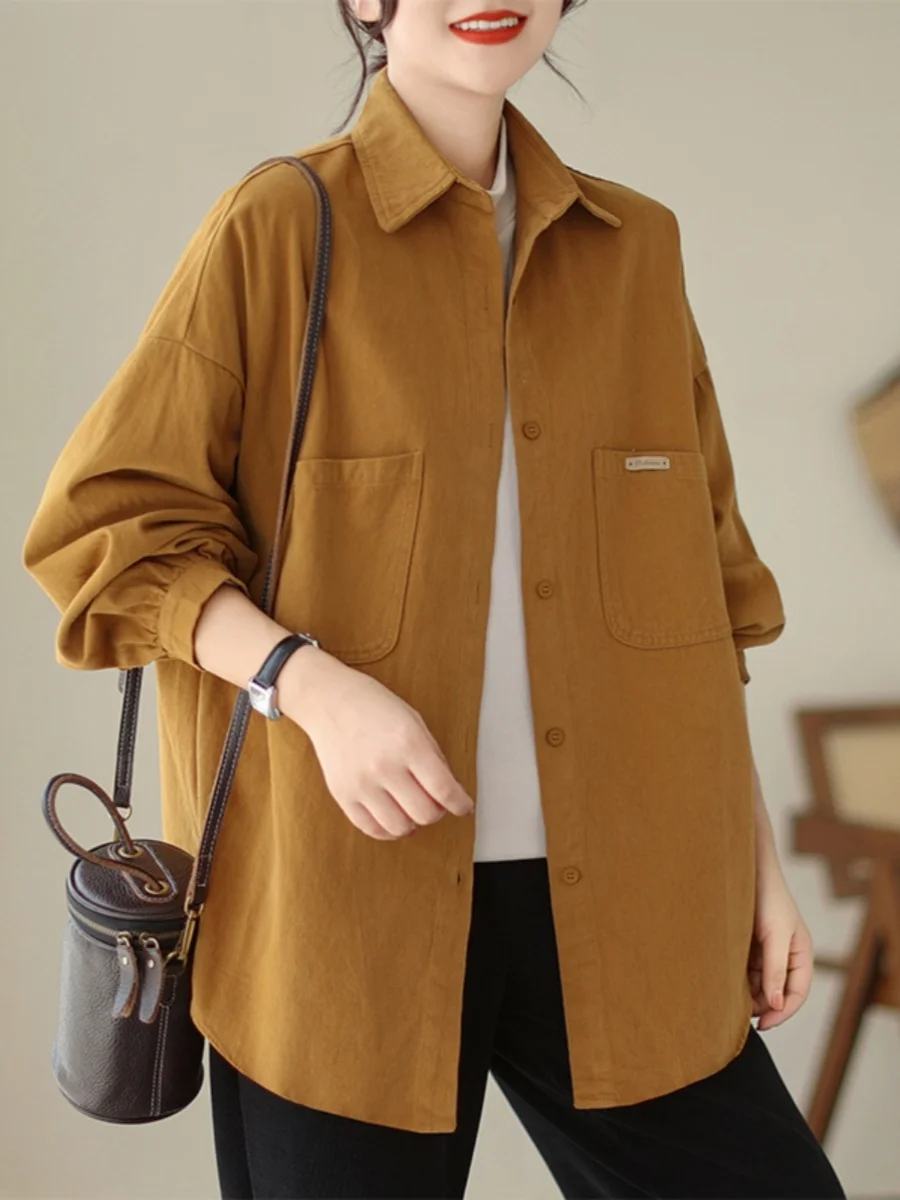 Повседневные хлопковые рубашки с однотонными лацканами в стиле ретро Гонконг