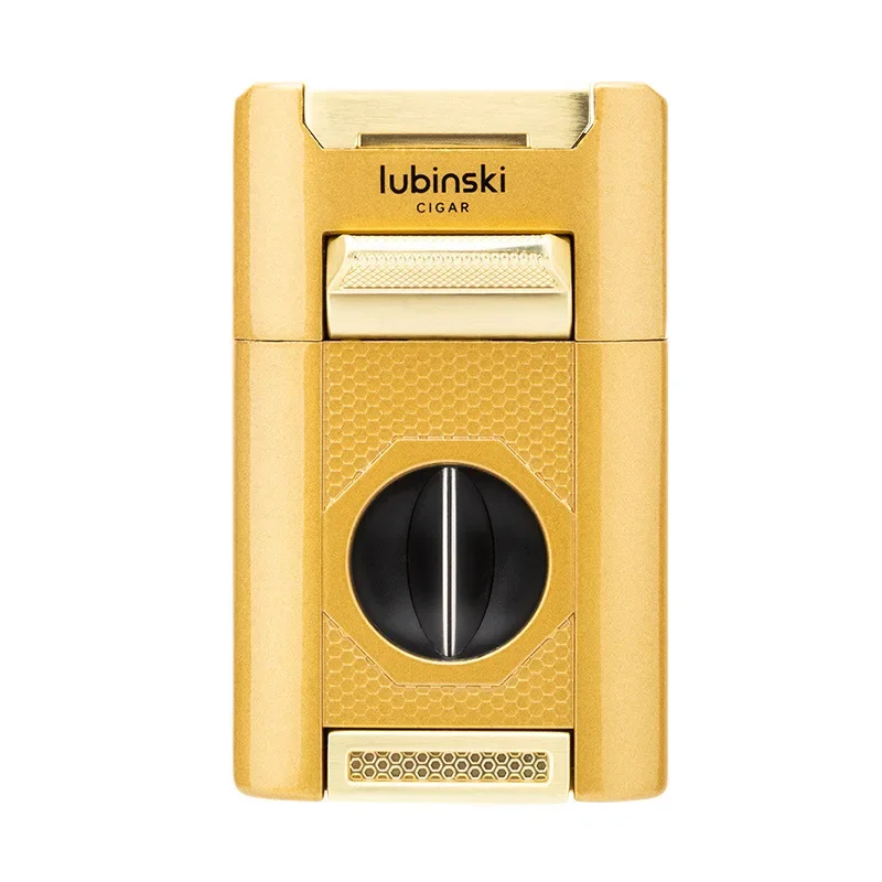 Многофункциональная турбо-зажигалка LUBINSKI 4-в-1 для сигар: V-образный резак, пробойник, металлическая газовая настольная зажигалка с 4 горелками. Подарок для мужчин. (art.: 3920d90df13da) - 3920d90df13da