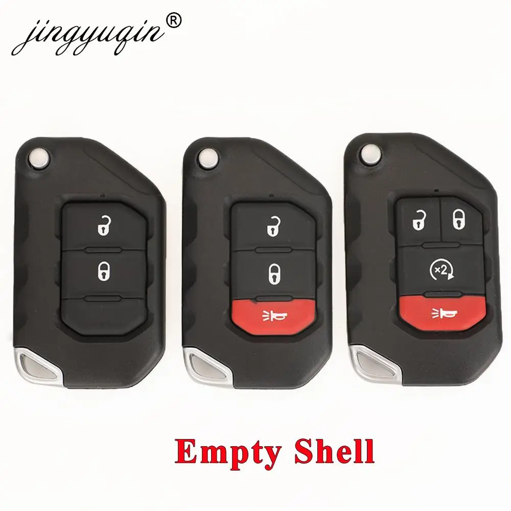 

jingyuqin 2 / 3 / 4 Buttons Flip Remote Car Key Shell Case for Jeep Wrangler Gladiator 2018 2019 Auto Keys Fob Replacement