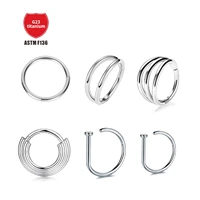 astm f136 titanium set of 6 pieces piercing diaphragm nose rings nose piercing set trendy fashion body piercing natural jewelry
