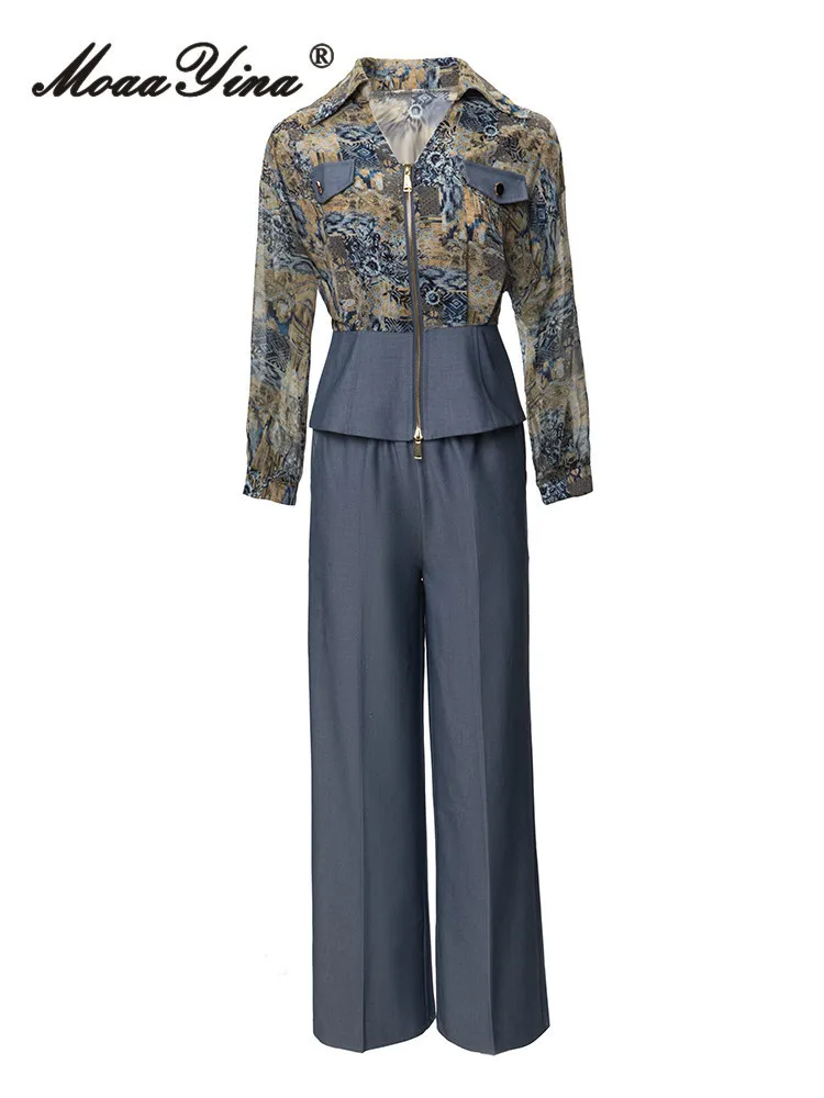 Комплект брюк MoaaYina женский с принтом модный дизайнерский брючный комплект из