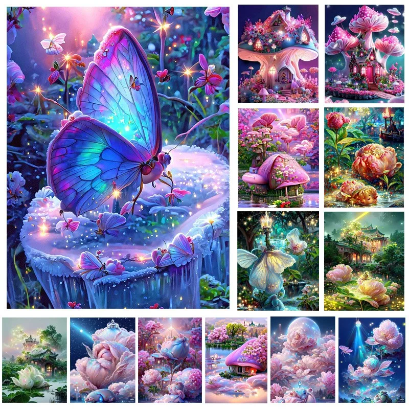 

5D Diamond Painting Flowers Butterfly Landscape Combination DIY Full Diamond Decal Mosaic Cross Stitch Art Decoration Gift