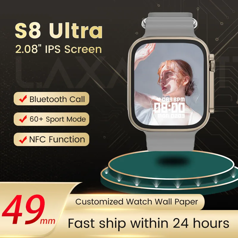 

NFC S8 Ultra Max Smartwatch 2.08" Screen Series 8 Answer Call 1:1 49mm Size Sports Wireless Charging Men Smart Watch Women 2023