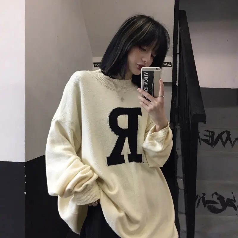 

Deeptown Harajuku White Sweater Women Vintage Knitted Female Jumper Korean Fashion Knitwear Oversized Streetwear Pullover Hippie