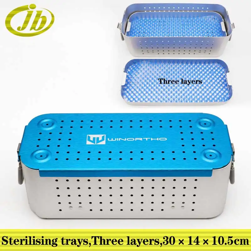 Sterilising trays three layers 30*14*10.5cm blue surgical operating instrument medical sterilization box aluminium alloy
