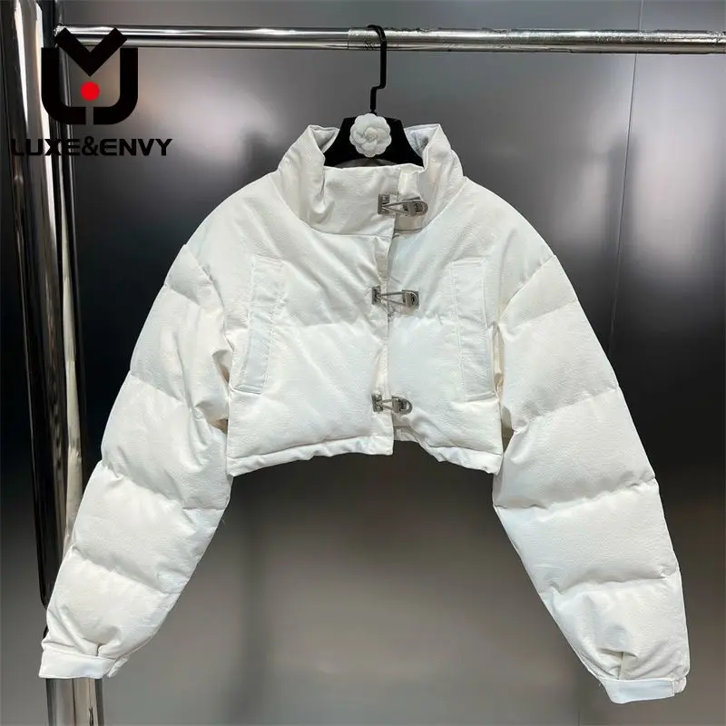 

Женская зимняя хлопковая одежда люкс & ENVY, новый дизайн, воротник-стойка с металлической пряжкой, короткий, стройнит, осень 2023