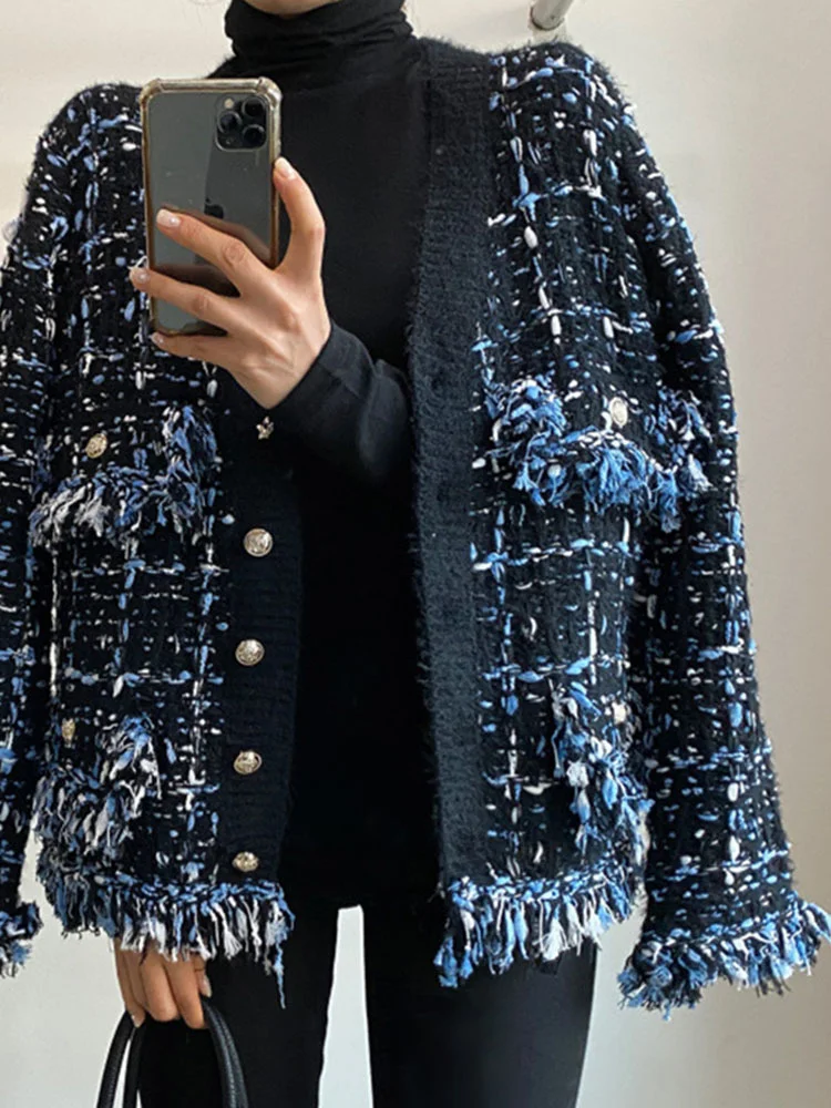 UCXQ модная уличная куртка винтажный кардиган с v-образным вырезом и кисточками