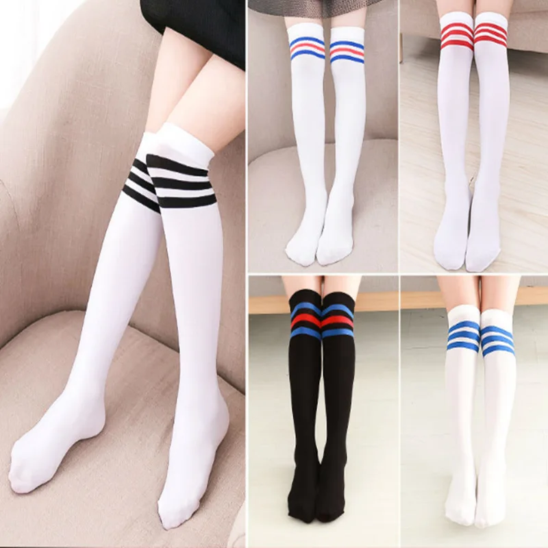 

3 Pairs of JK Thin Breathable Tube Socks Student Sports Over Knee Socks Knee High Socks Thigh High Socks Long Sock