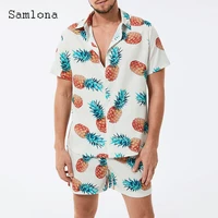 samlona plus size men fashion two pieces outfits short sleeve top beach shorts 2022 summer new pineapple print tracksuit sets