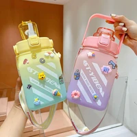 1 5l water bottle with straw portable fitness jugs large capacity time marker cup travel sport gym tumbler reminder drinking mug