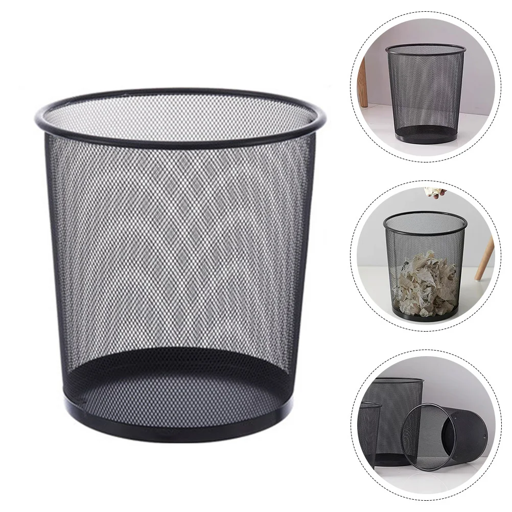 

Trash Can Garbage Mesh Bin Cans Office Waste Small Black Wastebasket Wire Basket Kitchen Bedroom Round Metal Container Paper