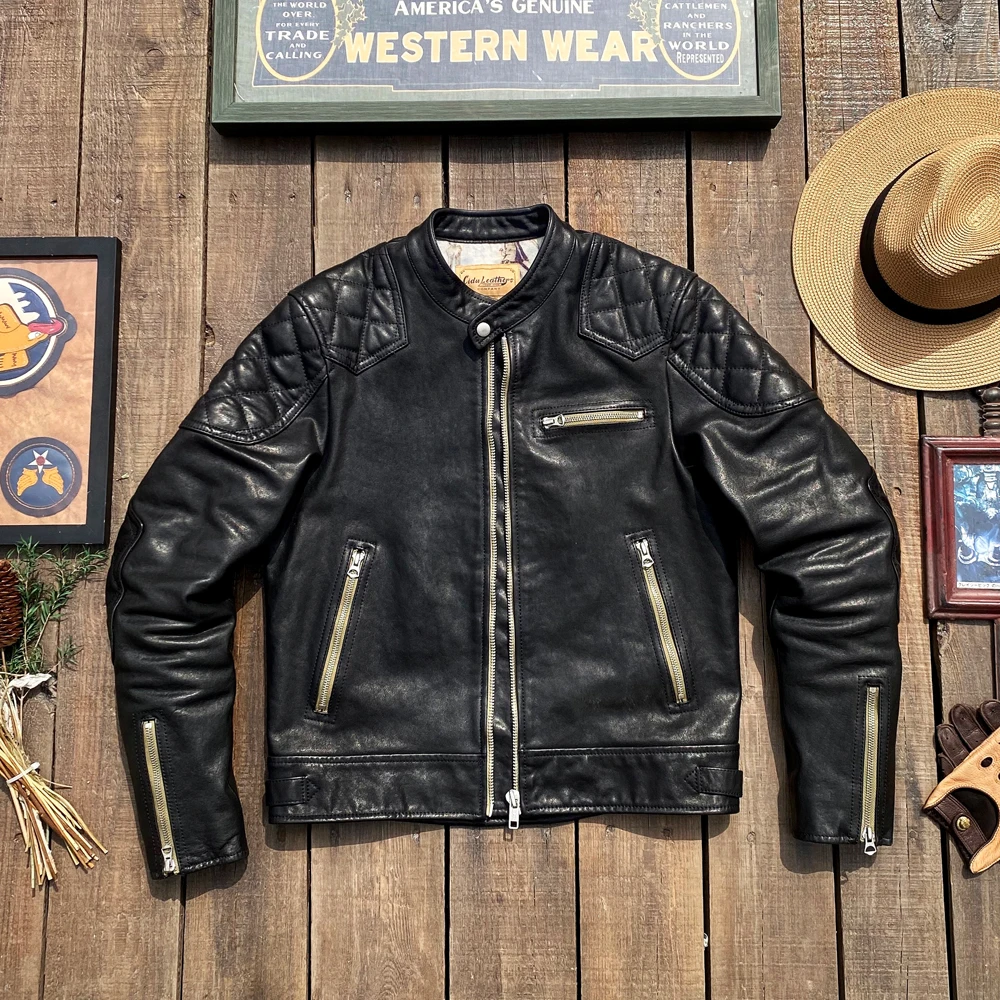 

Крутой парень! Японская винтажная мотоциклетная куртка из воловьей кожи с меховым воротником