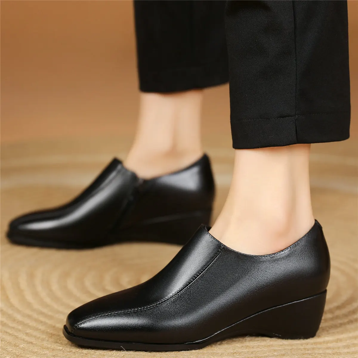 2023 Wedges Oxfords Shoes Women Genuine Leather Med Heels Platform Pumps Female Shallow Square Toe Fashion Sneakers Casual Shoes