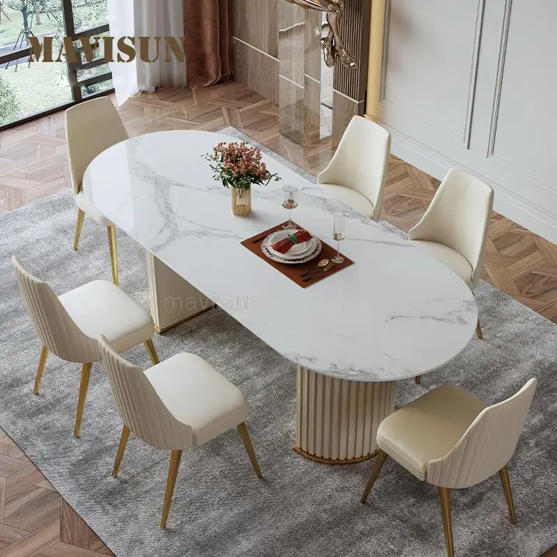 

Dinner Table With 6 Chairs For Kitchen Glossy Rock Board Simple Golden Luxury Table And Chairs Italian Postmodern Furniture