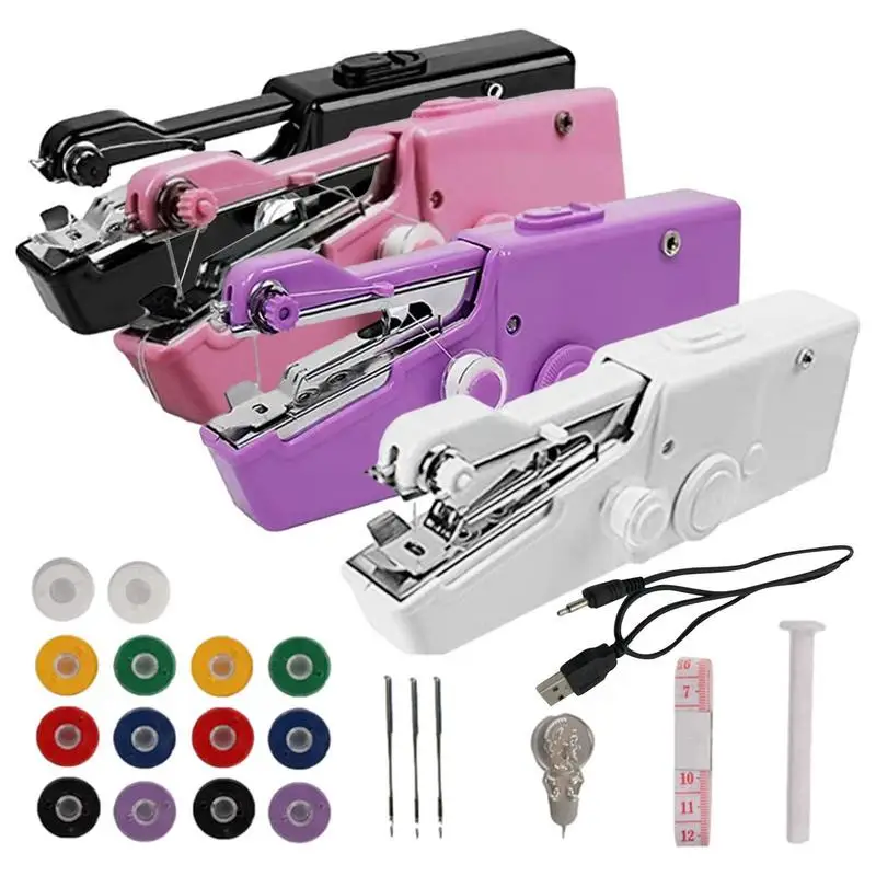 Handheld Mini Portable Sewing Machine Kit Cordless Electric Quick Repairing Sewing Machine For Clothes Denim Curtain Leather