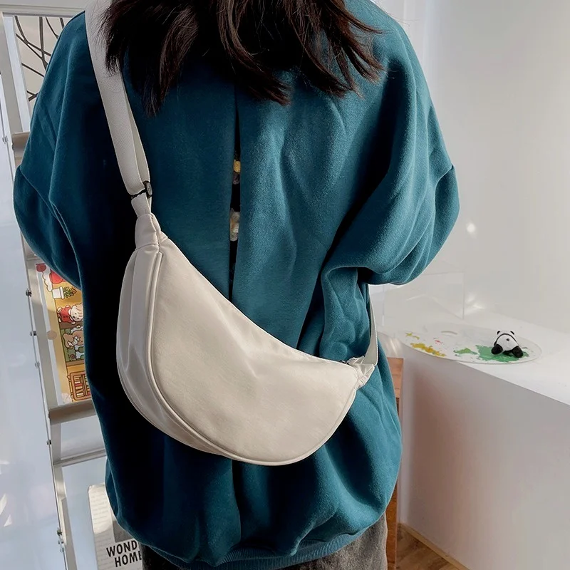 

Solid Color Nylon Crossbody Bags for Women Shoulder Messenger Bag Female Half Moon Belt Chest Bag Ladie Daily Street Fanny Packs