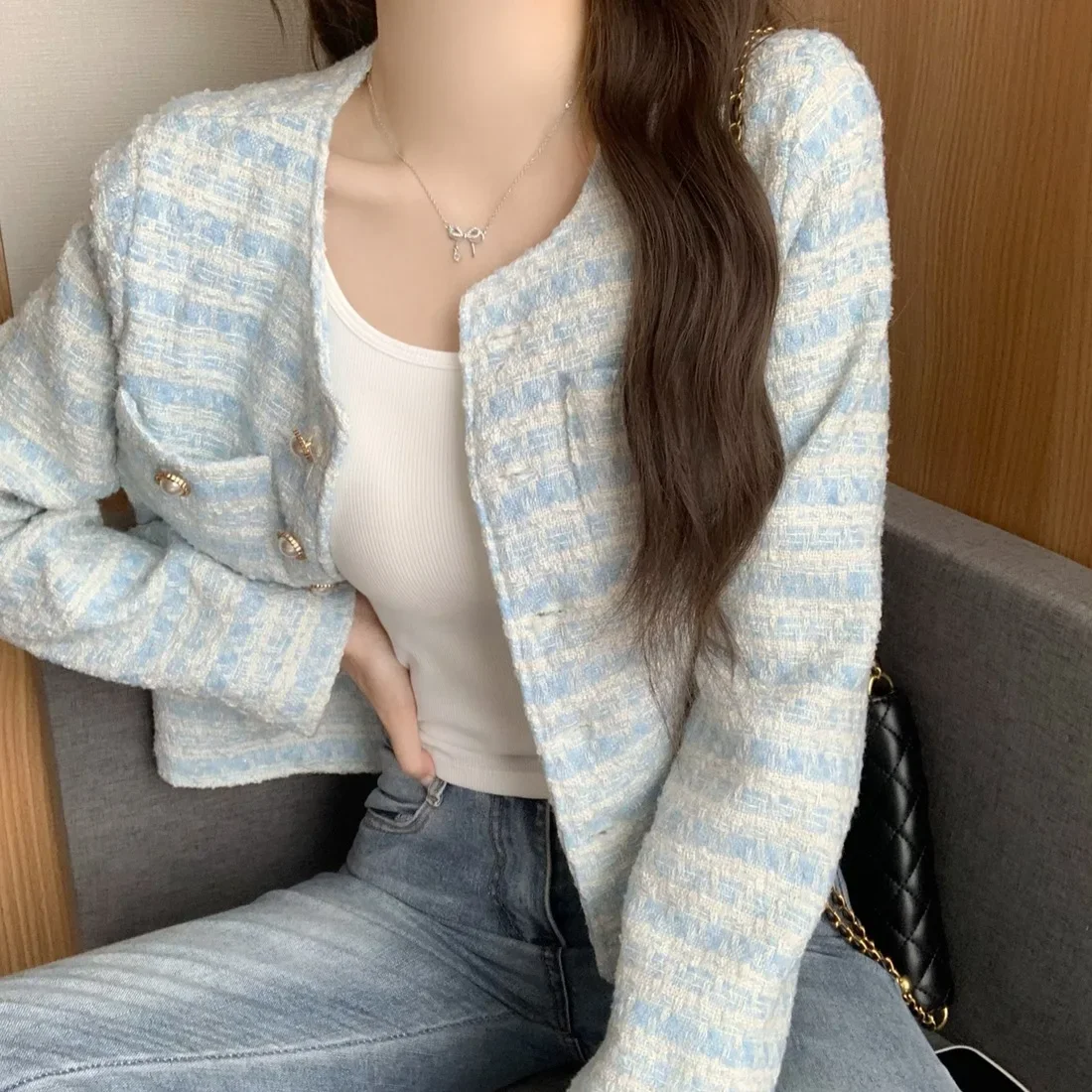 Аутентичная женская куртка-кардиган во французском твидовом стиле новый дизайн