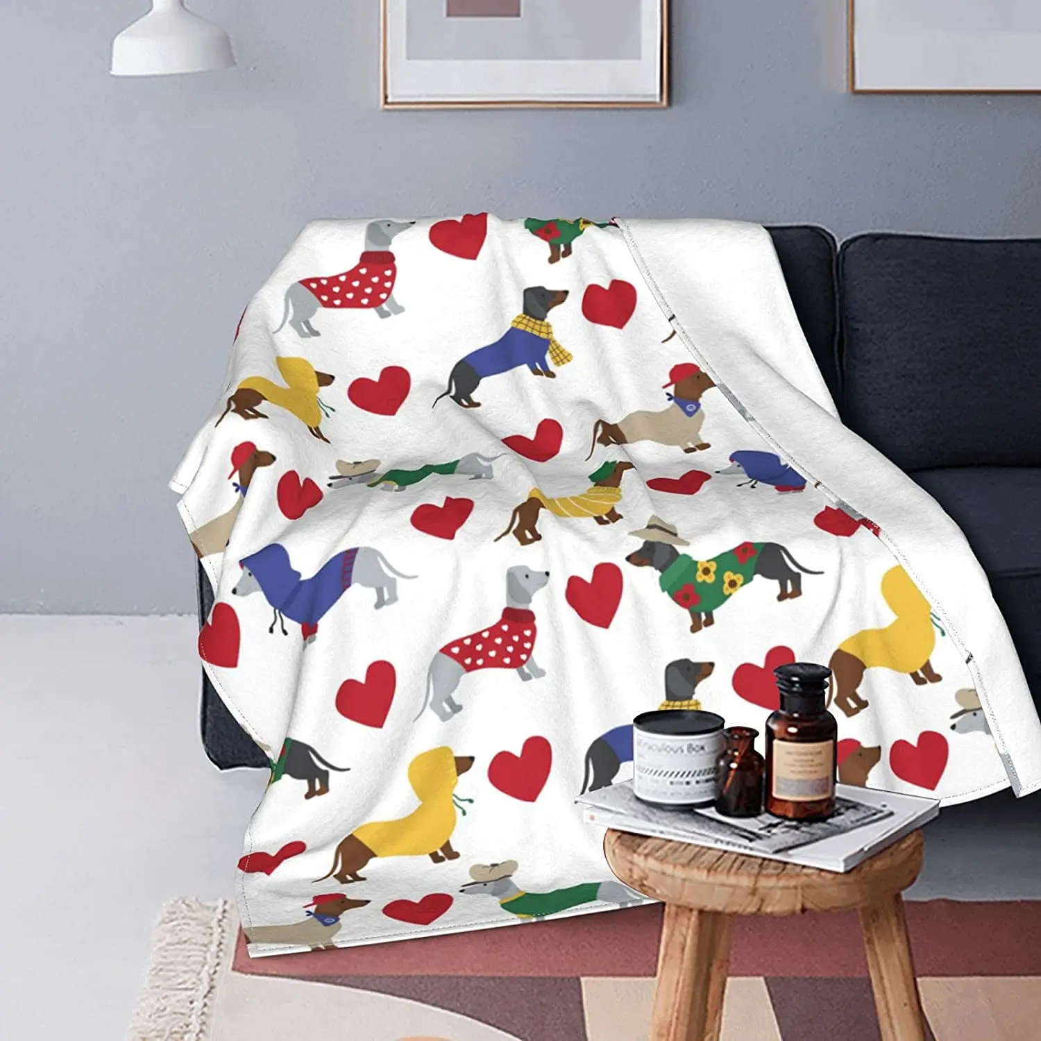 

Cute Dachshund Cuddle Blanket Cozy Plush Flannel Wool Soft Sofa Sofa Sofa Bedroom