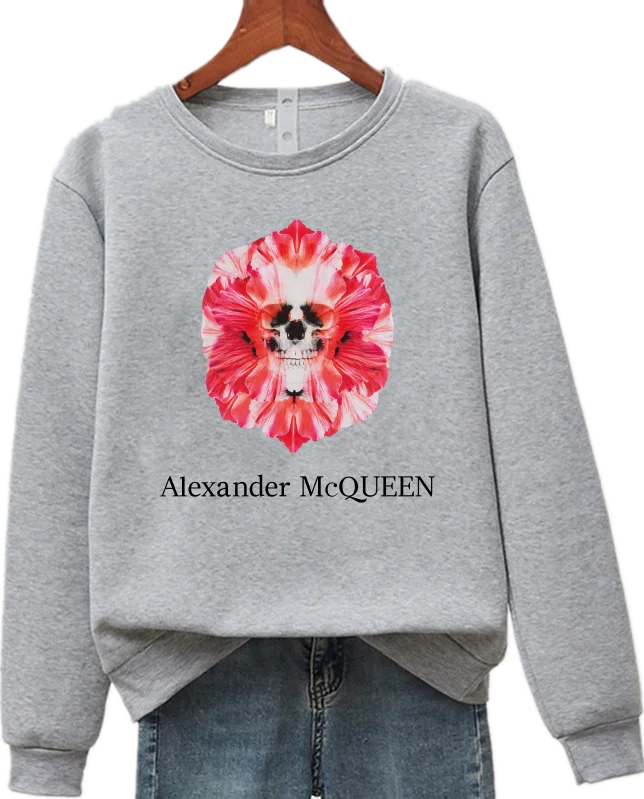 

Новинка, Мужской и Женский пуловер McQueen с длинным рукавом и надписью и принтом черепа, повседневный свитшот с круглым вырезом