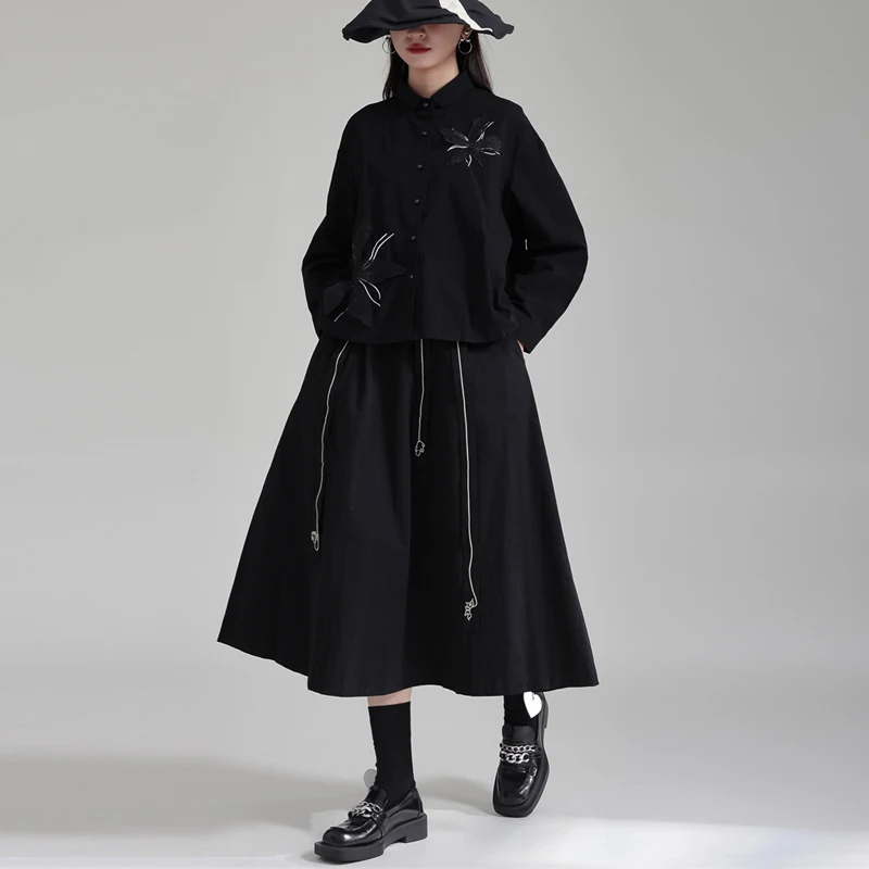 Женская юбка-трапеция с вышивкой Johnature повседневная трапециевидная юбка