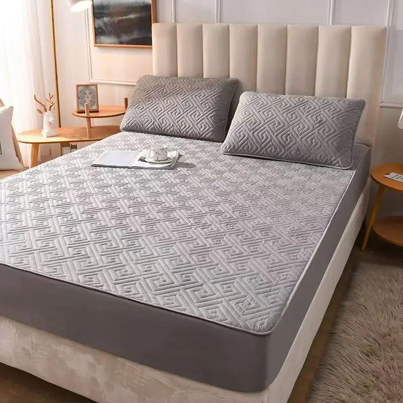 markii Zagęszczony ochraniacz na materac Queen Double Single Antypoślizgowy elastyczny prześcieradło Jednokolorowa narzuta łóżko (bez poszewki