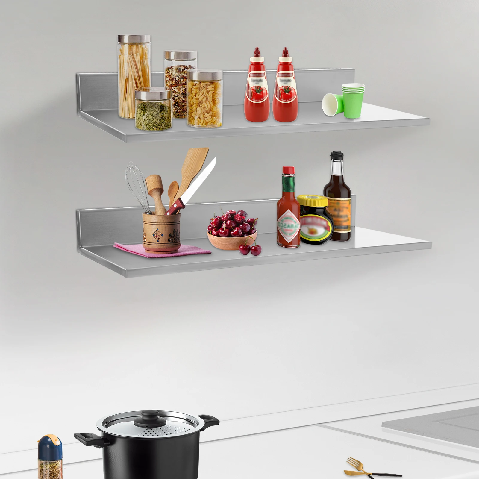 Серебряный стеллаж для хранения 2 шт. настенный из нержавеющей стали