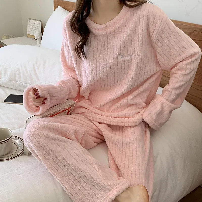 New Women Pyjamas Sets Warm Pajama Flannel Thick Homewear Long Sleeve Cartoon Sleepwear Female Pant Sets Suit Wearable 2 Piece (art.: 3920cb2c5d026) - 3920cb2c5d026