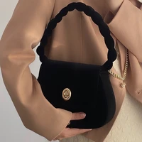 lc luxury ladies braid chain fashion bag black velvet shoulder messenger bags underarm 2022 retro small clutch purse handbags