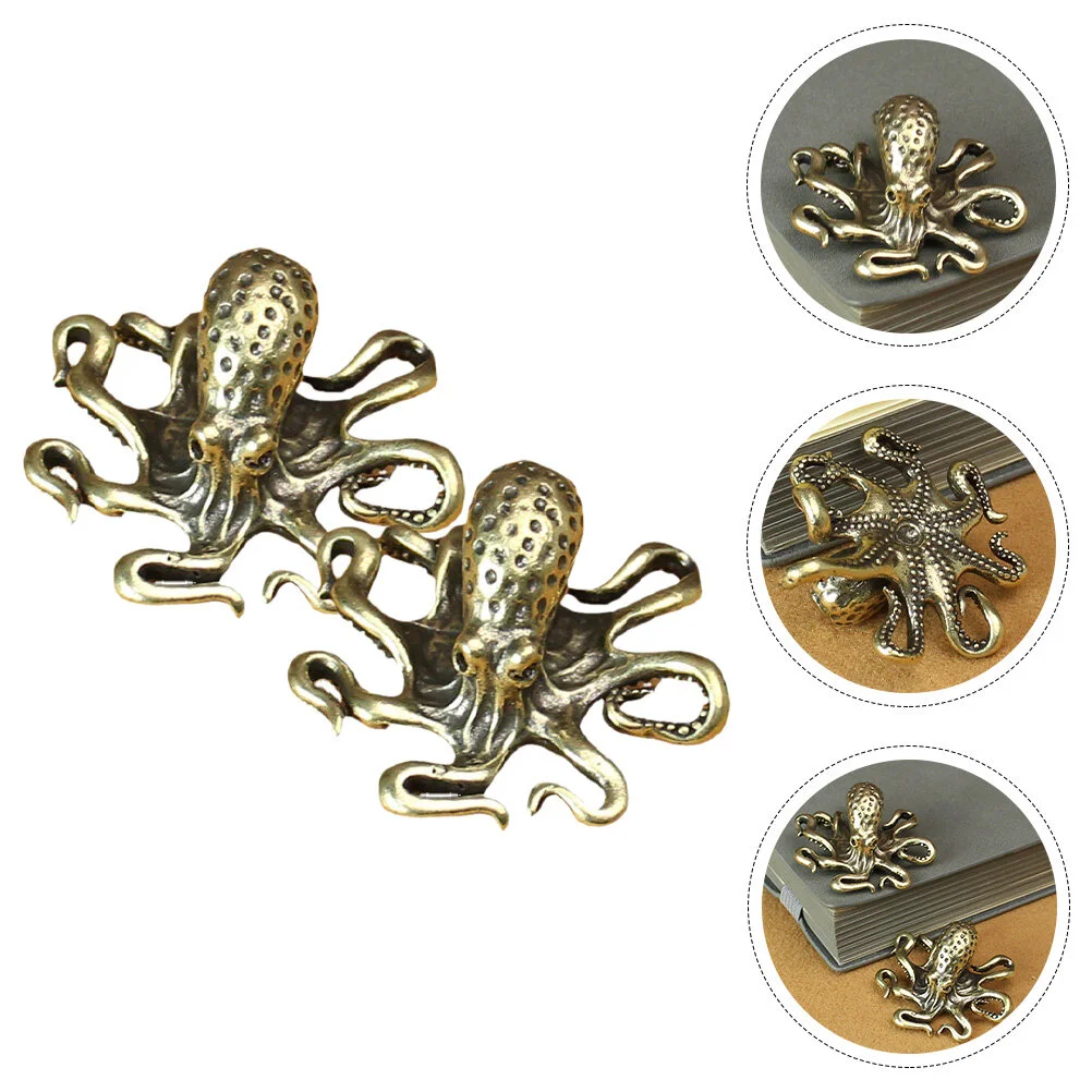 

2 Pcs Octopus Ornament Copper Figurine Tablescape Decor Desktop Figurines Brass Cabinet Statue Retro