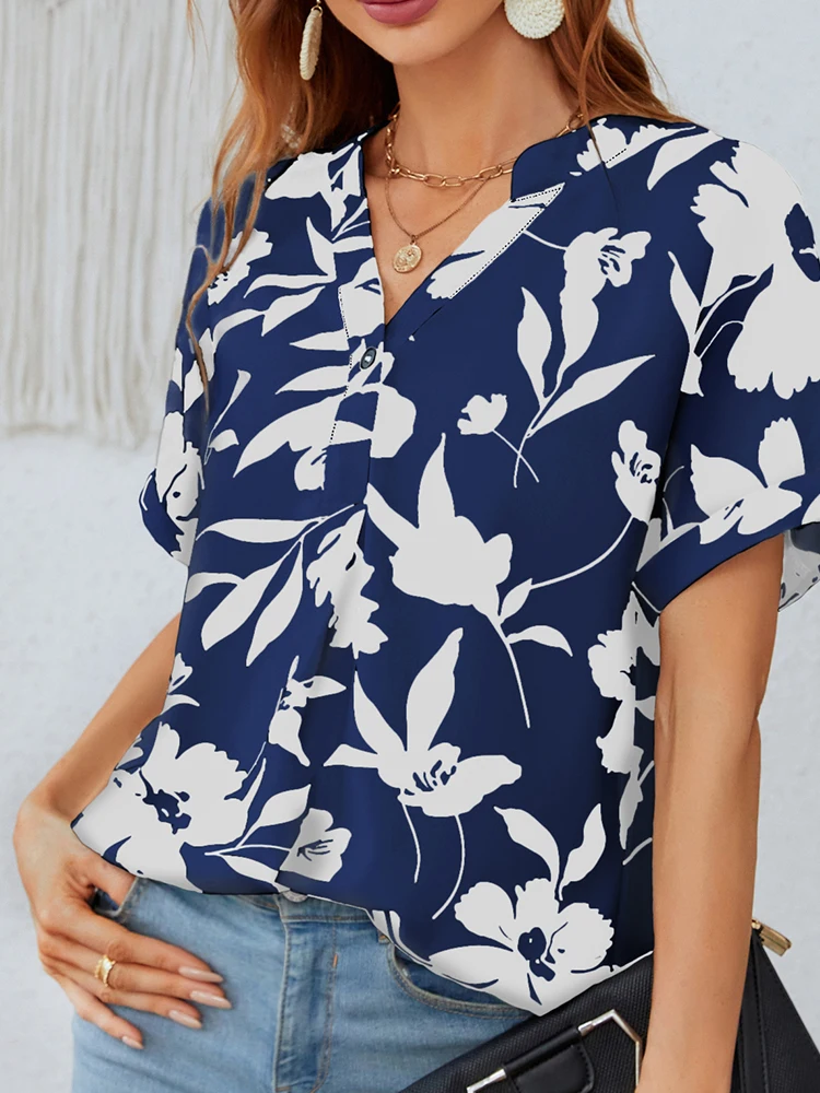 

Fashion Batwing Sleeve Retro Chiffon Blouse Women Summer Shirt Casual Print Top Female V Neck Oversized Blusas Chemise Mujer