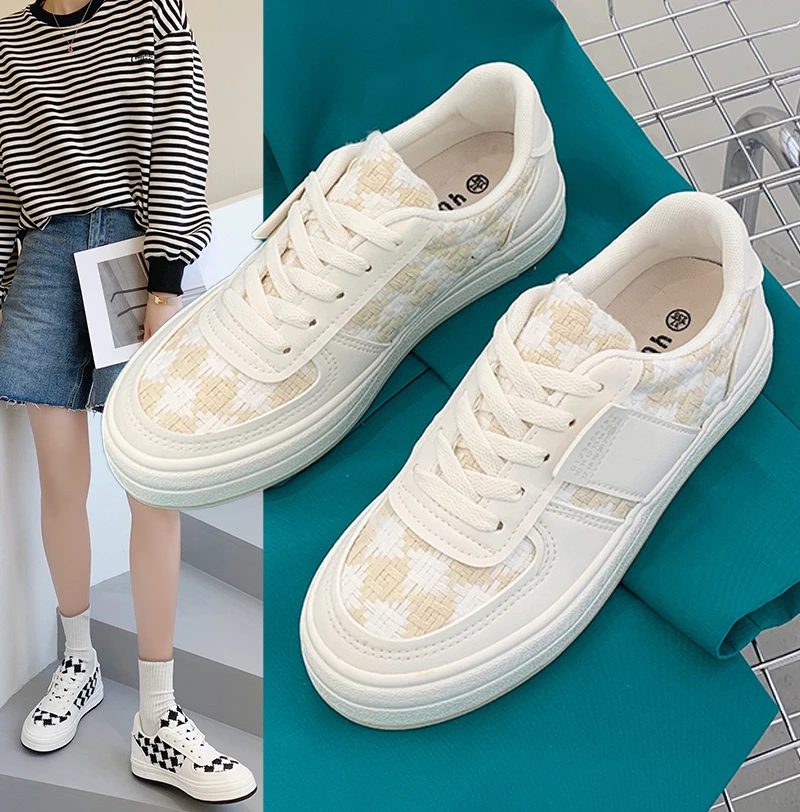 

Japanese White Shoes Women's 2022 New Spring Women's Shoes Niche Design Houndstooth Grid Shoes Students All-match Canvas Shoes