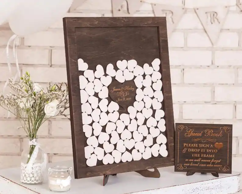 

Rustic Wedding Guest Book Alternative Custom Wedding Guestbook Drop Box Guest Book ideas Heart Drop Top Box Wood Guest Book