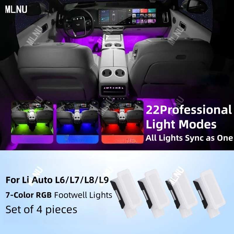 

Для Li Auto Lixiang L9/L7/L6 2022-2025 комплект окружающего освещения для ног, 22-цветные режимы, звуковая активация, прямая замена, установка