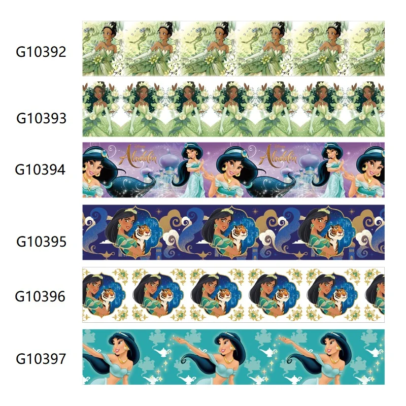 

Disney Princess Jasmine Tiana Grosgrain Ribbon Printed 25mm 50yards FOE for DIY Bows Craft Supplies Decoration Material